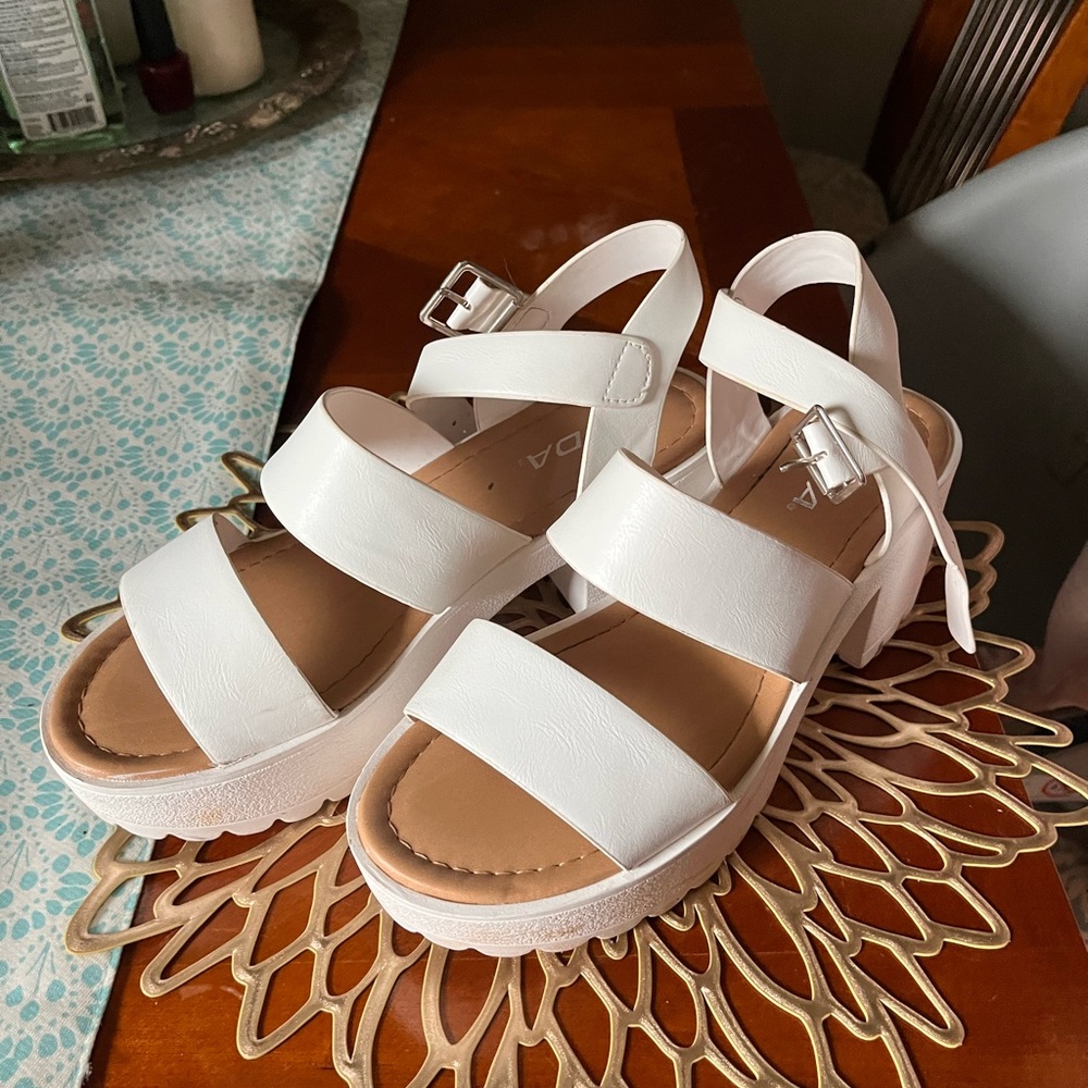Soda White Chunky Heel Sandals
